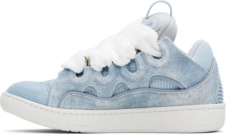 Lanvin Blue Curb Denim-Effect Leather Sneakers - Image 3
