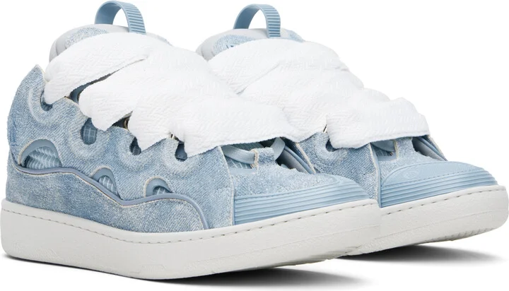 Lanvin Blue Curb Denim-Effect Leather Sneakers - Image 4