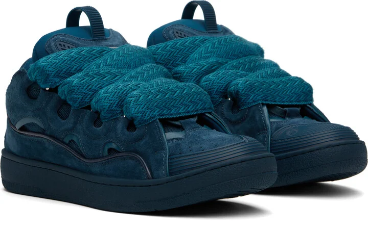 Lanvin Blue Curb Leather Sneakers - Image 4