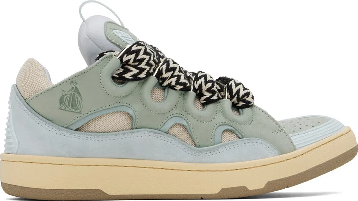 Lanvin Blue & Green Leather Curb Sneakers
