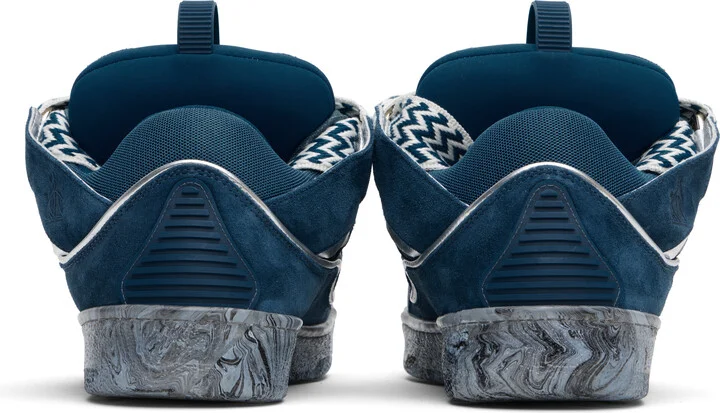Lanvin Blue Leather Curb Marbled Sole Sneakers - Image 2