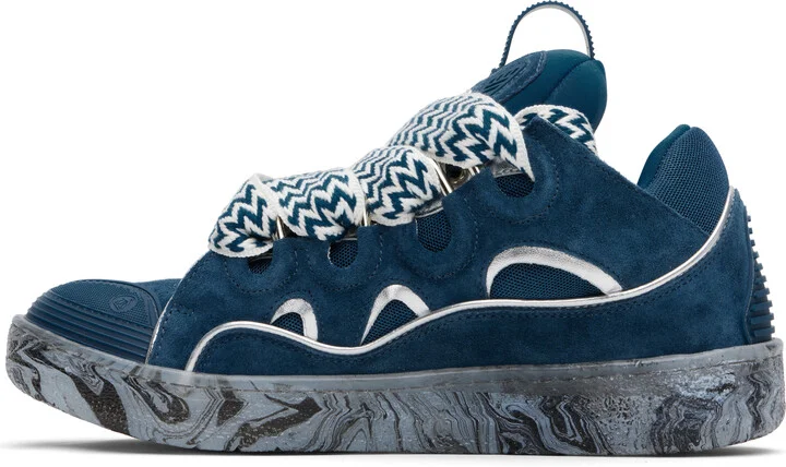 Lanvin Blue Leather Curb Marbled Sole Sneakers - Image 3