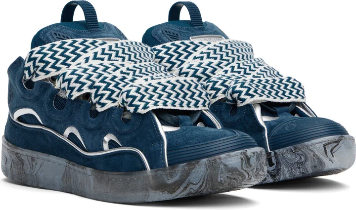 Lanvin Blue Leather Curb Marbled Sole Sneakers - Image 4