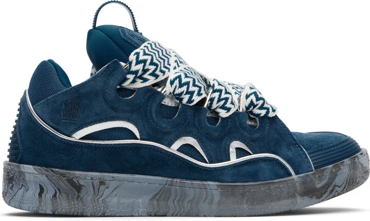 Lanvin Blue Leather Curb Marbled Sole Sneakers