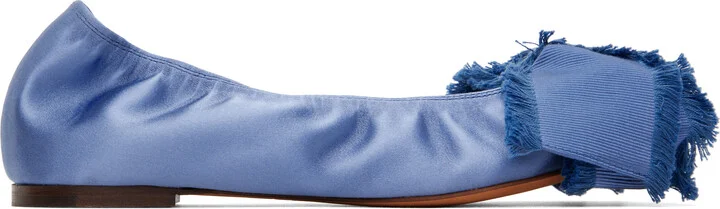 Lanvin Blue Satin Bow Ballerina Flats