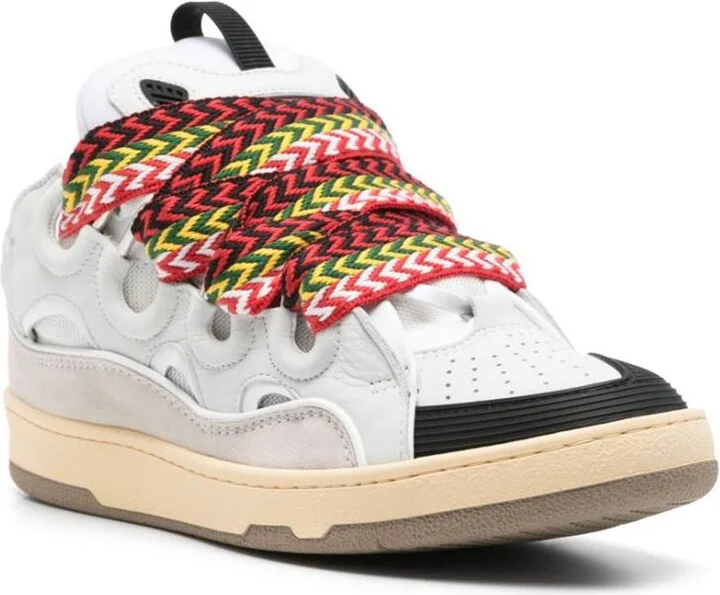 Lanvin Calf Leather Sneakers In Grey With Multicolor Laces - Image 2