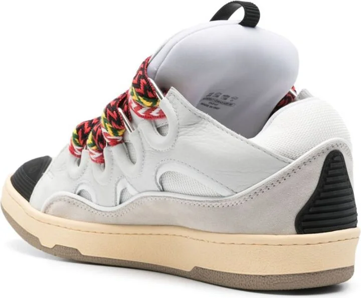 Lanvin Calf Leather Sneakers In Grey With Multicolor Laces - Image 3