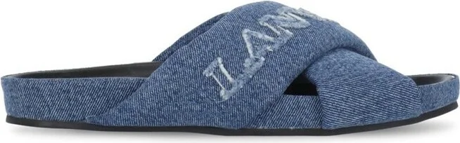Lanvin Crossover Open Toe Denim Slides