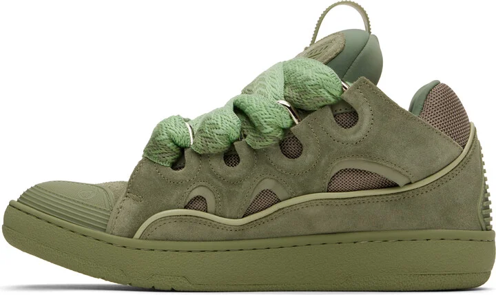 Lanvin Khaki Curb Leather Sneakers - Image 3