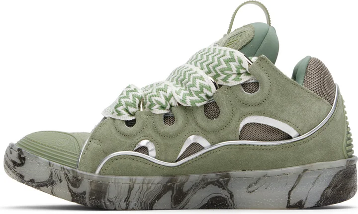 Lanvin Khaki Leather Curb Marbled Sole Sneakers - Image 3
