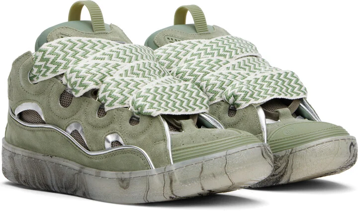 Lanvin Khaki Leather Curb Marbled Sole Sneakers - Image 4