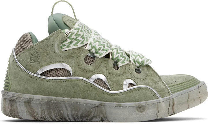 Lanvin Khaki Leather Curb Marbled Sole Sneakers