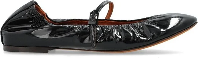 Lanvin Mary Jane Glossy Buckle-Strap Ballet Flats