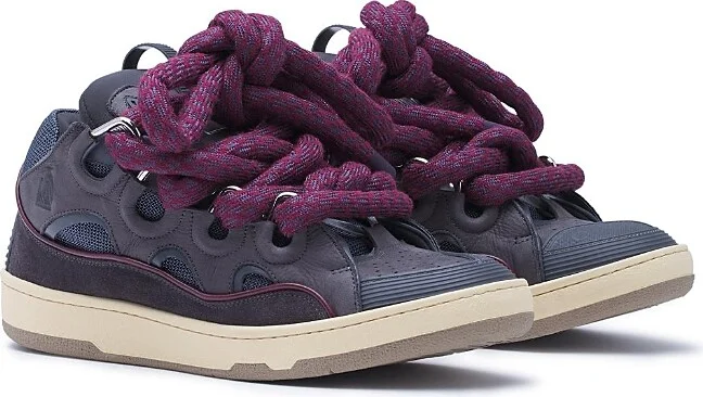 Lanvin Men's Curb Sneakers in Leather with Snake Laces