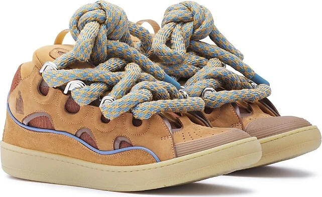 Lanvin Men's Curb Sneakers in Leather with Snake Laces