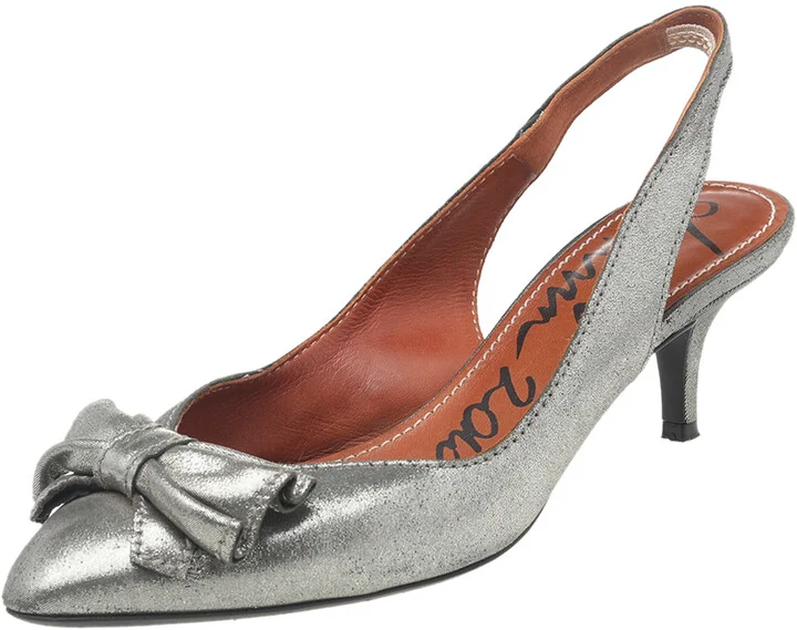 Lanvin Metallic Grey Fabric Bow Sandals Size 36