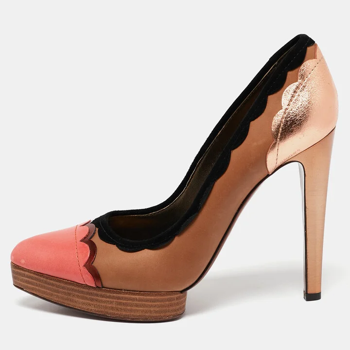 Lanvin Multicolor Leather Scalloped Pointed Toe Platform Pumps Size 38