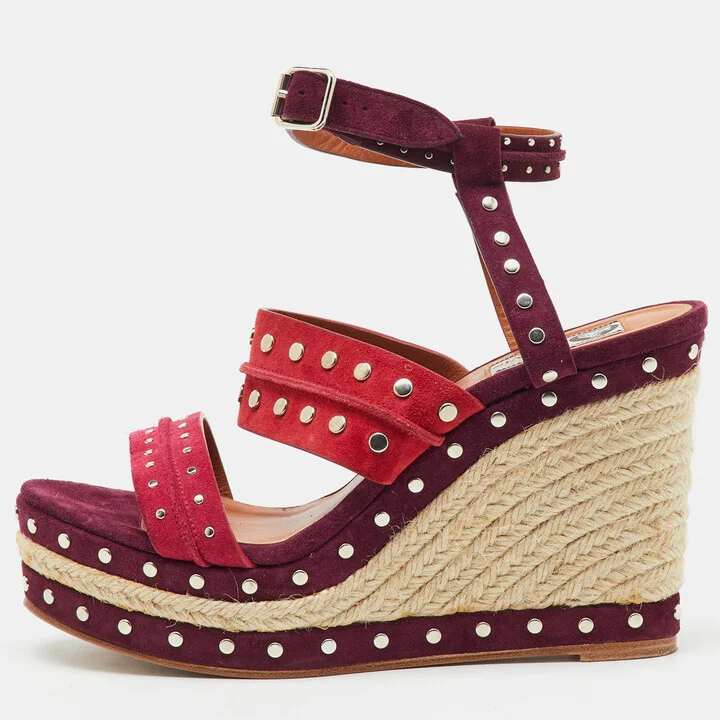 Lanvin Multicolor Suede Studded Espadrille Platform Wedge Ankle Strap Sandals Size 40