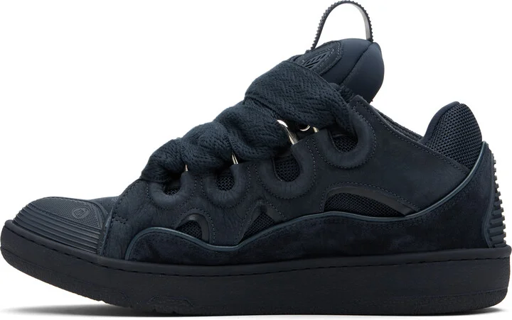 Lanvin Navy Leather Curb Sneakers - Image 3