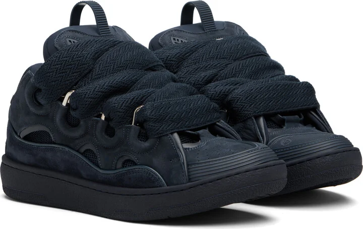 Lanvin Navy Leather Curb Sneakers - Image 4