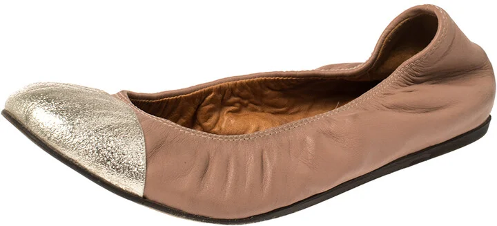 Lanvin Nude/Silver Leather Scrunch Ballet Flats Size 37