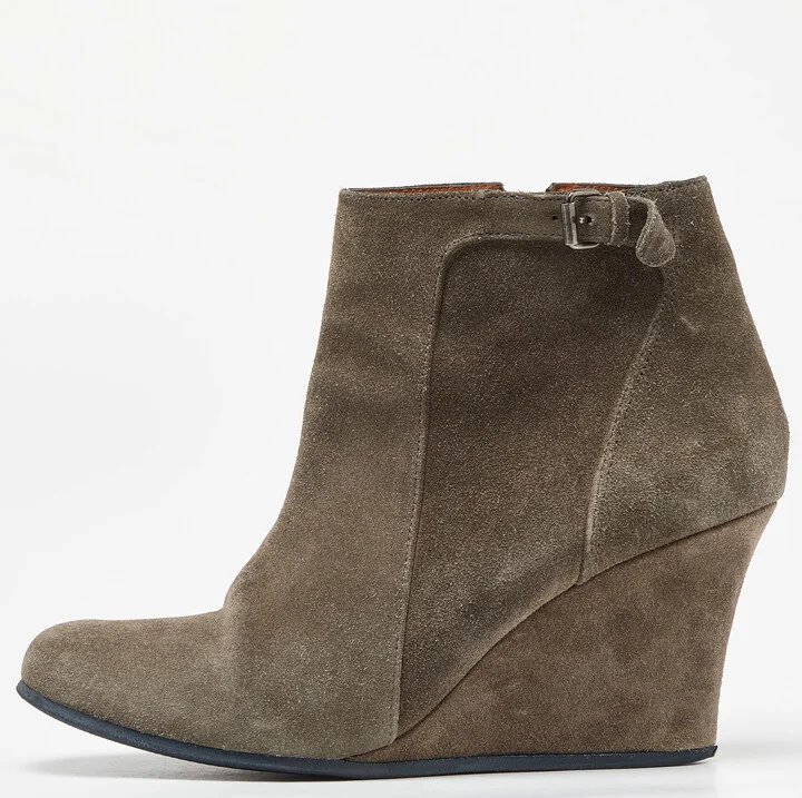 Lanvin Olive Green Suede Ankle Boots Size 40