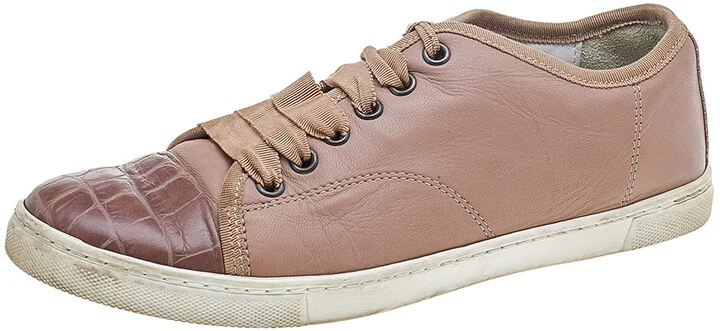 Lanvin Pink Croc Embossed and Leather Low Top Sneakers Size 37