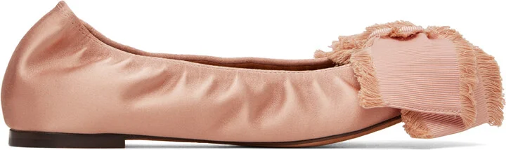 Lanvin Pink Satin Bow Ballerina Flats