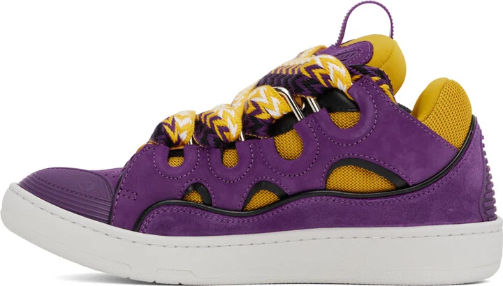 Lanvin Purple & Yellow Leather Curb Sneakers - Image 3