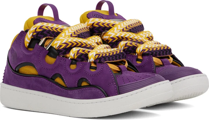 Lanvin Purple & Yellow Leather Curb Sneakers - Image 4