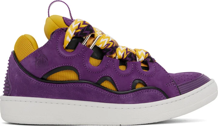 Lanvin Purple & Yellow Leather Curb Sneakers