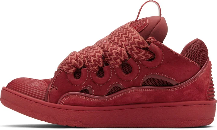 Lanvin Red Curb Leather Sneakers - Image 3