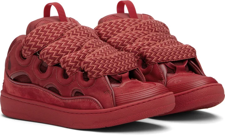 Lanvin Red Curb Leather Sneakers - Image 4