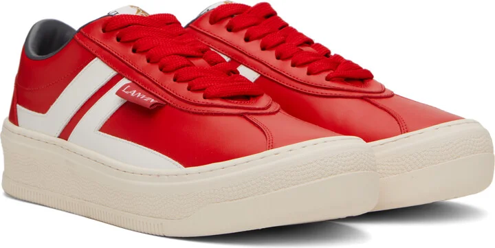 Lanvin Red 'Lanvin' Cash Leather Sneakers - Image 4