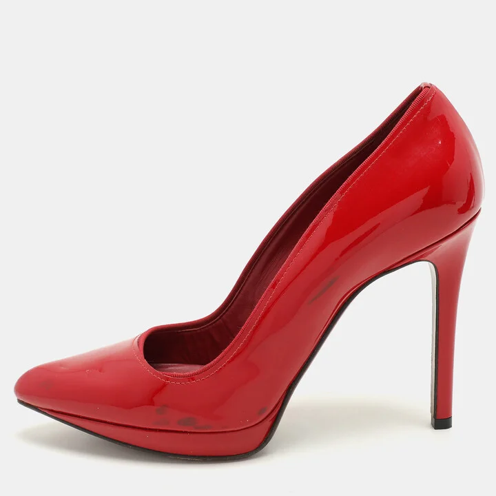 Lanvin Red Patent Leather Pointed Toe Platform Pumps Size 38.5