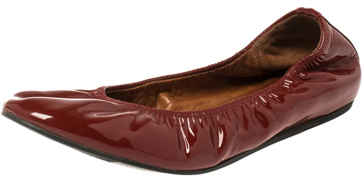 Lanvin Red Patent Leather Scrunch Ballet Flats Size 38