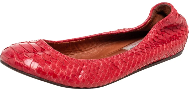 Lanvin Red Python Leather Scrunch Ballet Flats Size 36
