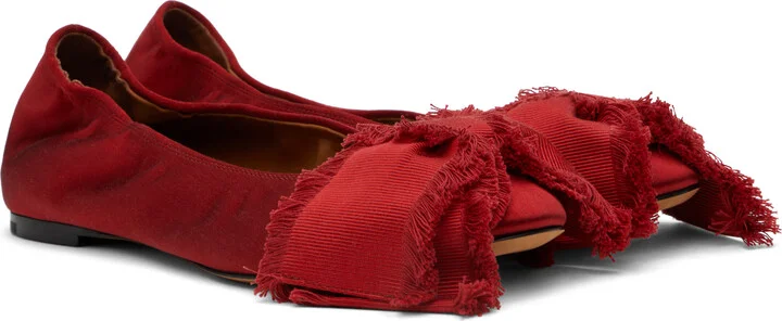Lanvin Red Satin Bow Ballerina Flats - Image 4