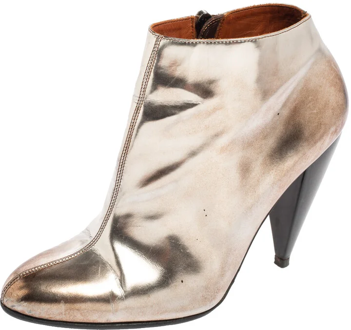 Lanvin Silver/Brown Leather Pointed Toe Booties Size 37.5