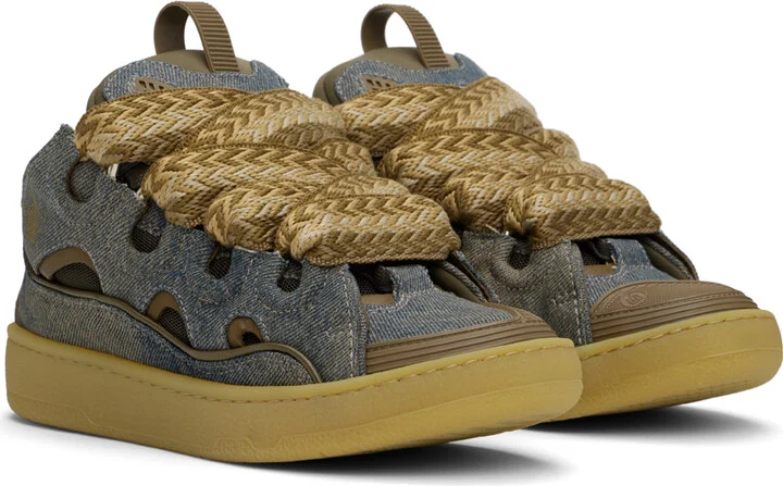 Lanvin SSENSE Exclusive Blue & Brown Curb Denim Sneakers - Image 4