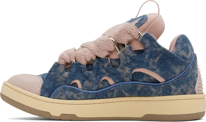 Lanvin SSENSE Exclusive Blue & Pink Curb Denim Sneakers - Image 3