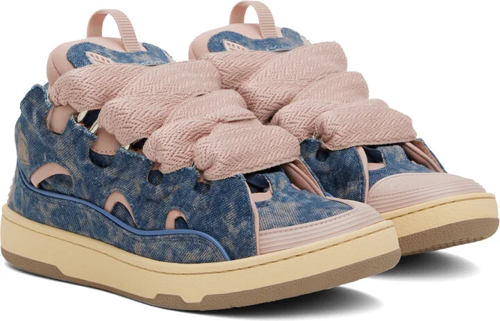 Lanvin SSENSE Exclusive Blue & Pink Curb Denim Sneakers - Image 4