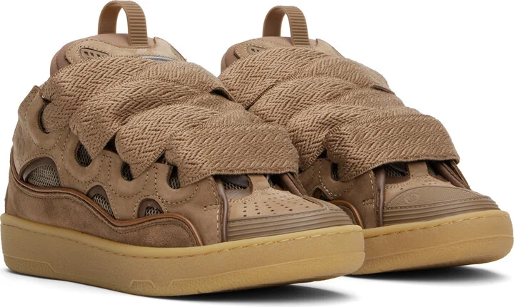 Lanvin SSENSE Exclusive Brown Leather Curb Sneakers - Image 4