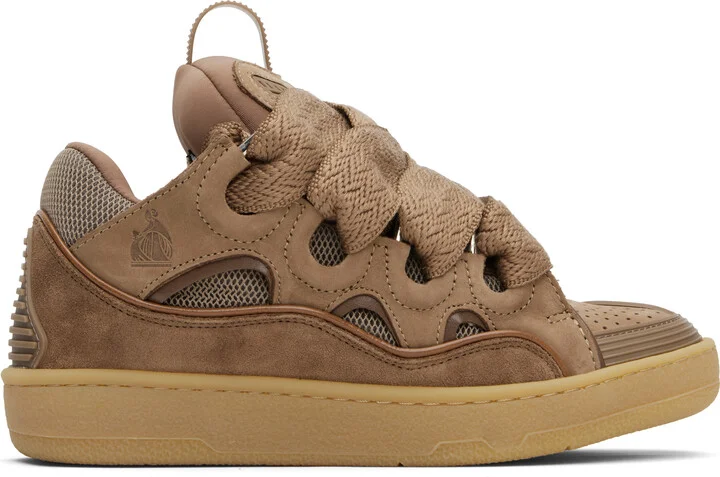 Lanvin SSENSE Exclusive Brown Leather Curb Sneakers