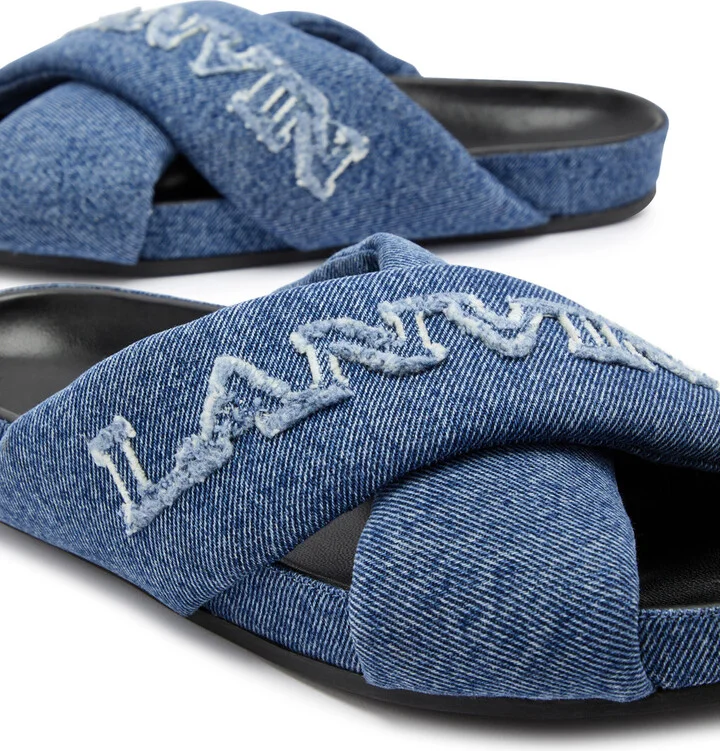 Lanvin Tinkle Logo Denim Sliders - Image 4