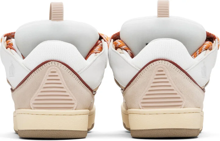 Lanvin White & Beige Curb Leather Sneakers - Image 2