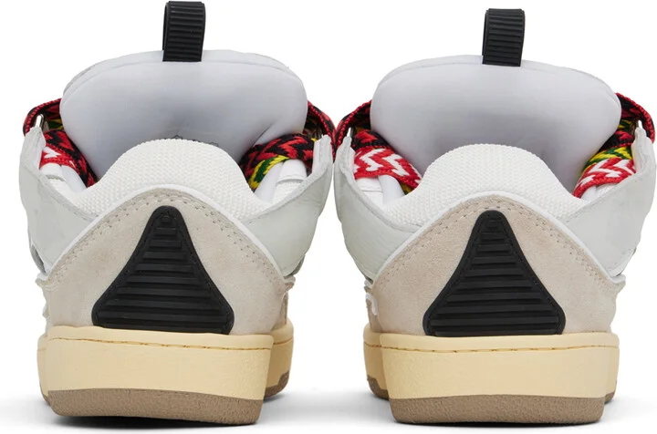 Lanvin White & Gray Leather Curb Sneakers - Image 2