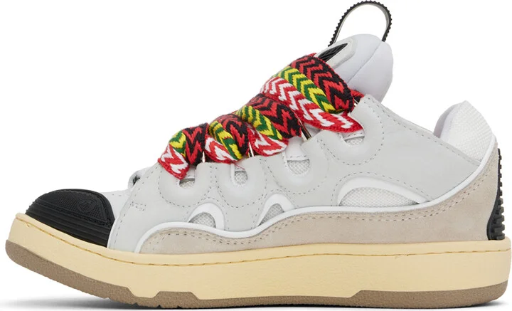 Lanvin White & Gray Leather Curb Sneakers - Image 3