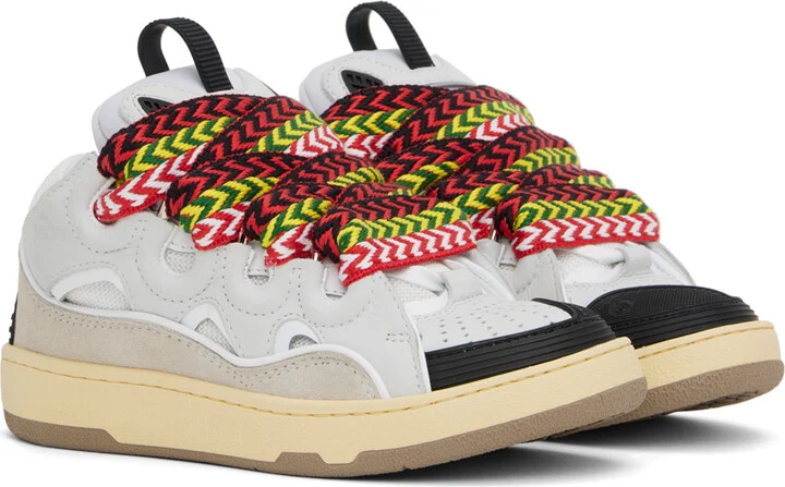 Lanvin White & Gray Leather Curb Sneakers - Image 4