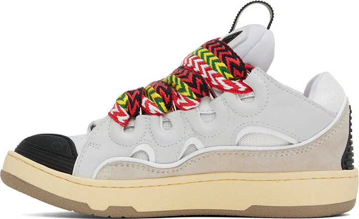 Lanvin White & Gray Leather Curb Sneakers - Image 3